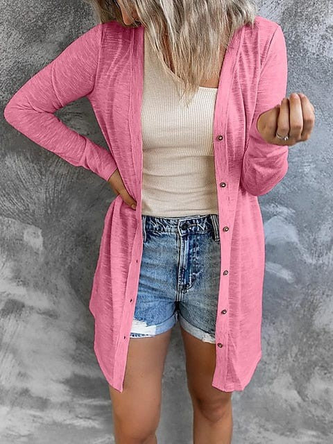 Classic Knitted Women's Cardigan in Pink, Black, Grey, and White
