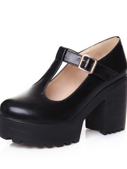 Cleated Shoe with Low Block Heel and T-Bar Strap - LuckyFash™