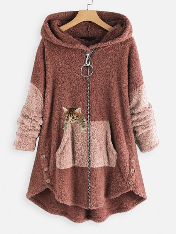 MsDressly Coats Cute Hooded Zipper Cat Printed Coat COA2301110006PINS