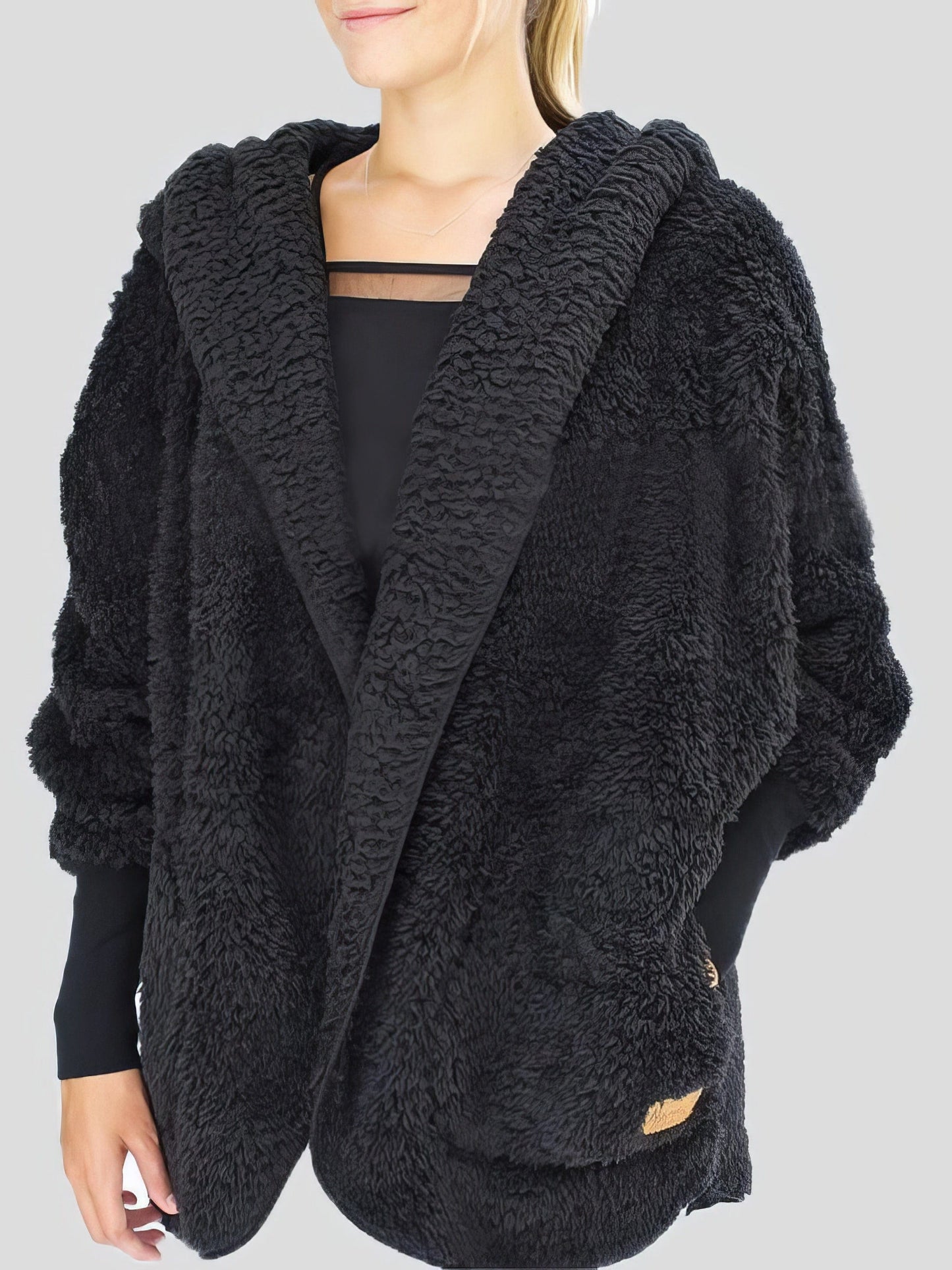 MsDressly Coats Fashion Furry Hooded Pocket Coat COA2111111298BLAS