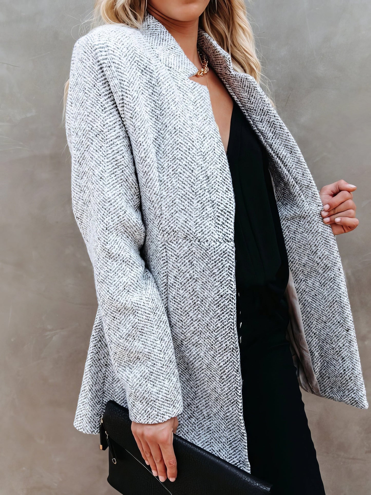 MsDressly Coats Fashion Long Sleeve Pocket Woolen Coat