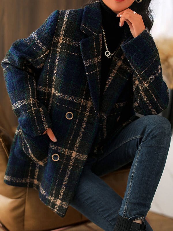 MsDressly Coats Retro Plaid Casual Woolen Coat