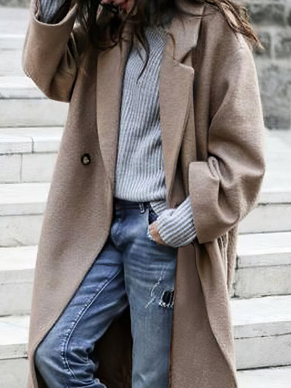 MsDressly Coats Solid Double-Sided Woolen Mid-Length Coat