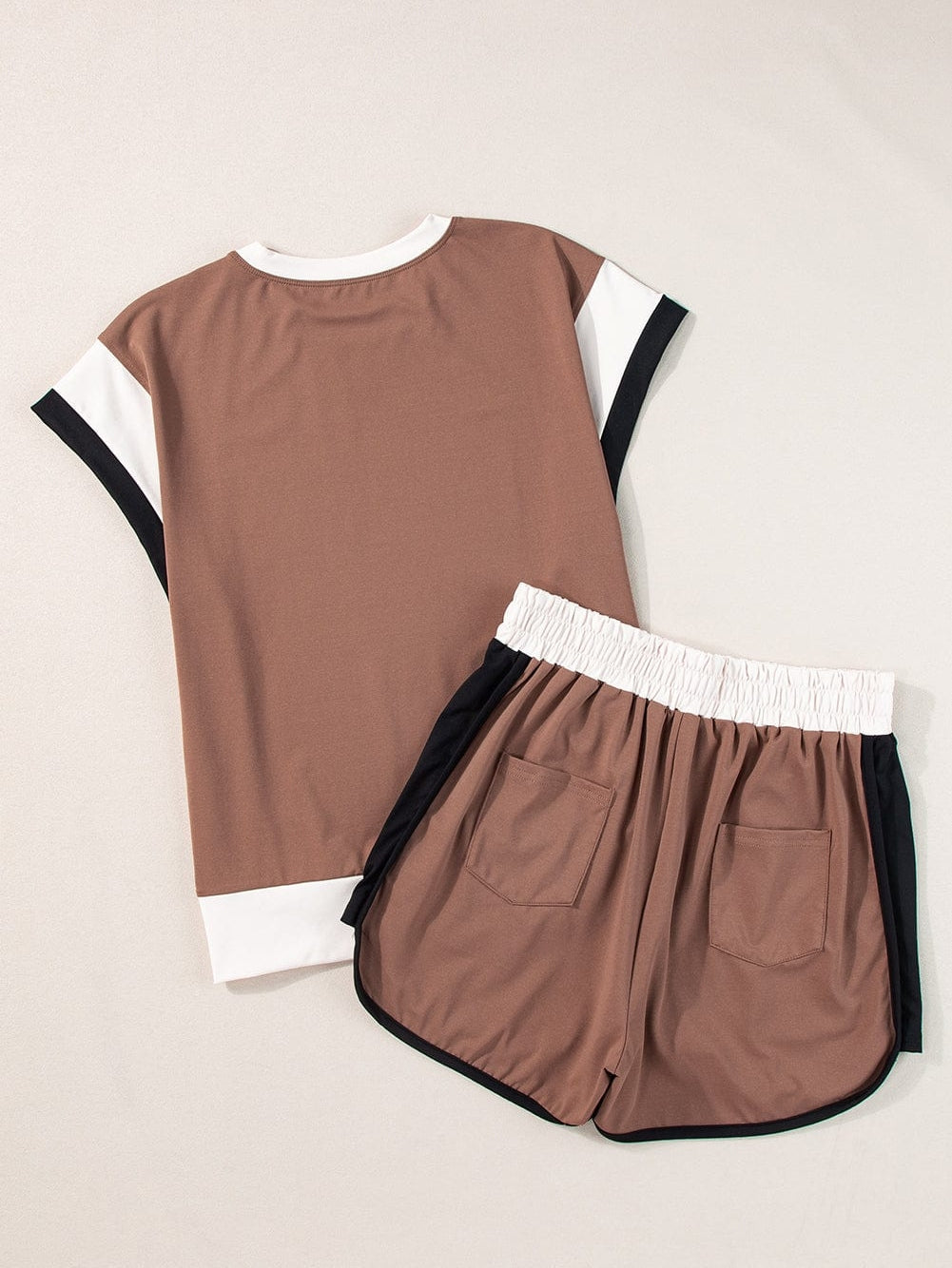 Coffee Colorblock Cap Sleeve Tee and Shorts Set