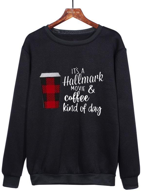 Coffee Print Heart Sweatshirt for Women