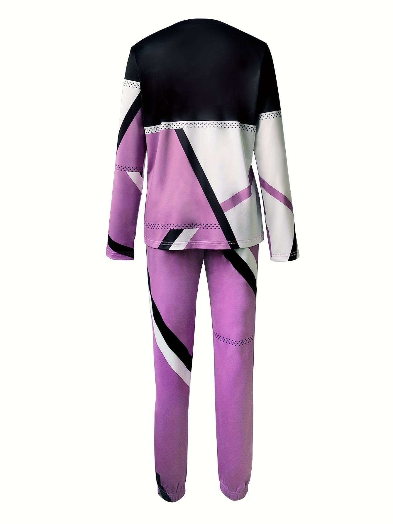 Color Block Crew Neck Long Sleeve Tops & Drawstring Long Pants Two-Piece Set