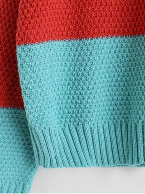 Color-blocking Drop Shoulder Textured Sweater - LuckyFash™