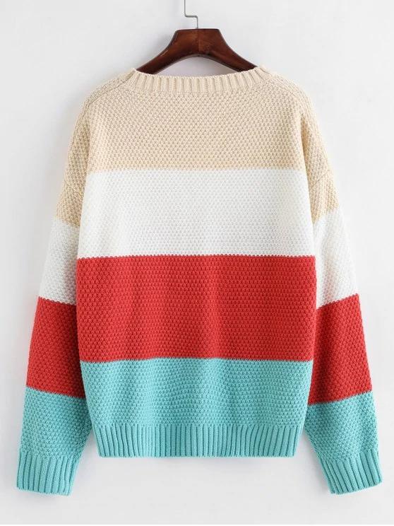 Color-blocking Drop Shoulder Textured Sweater - LuckyFash™