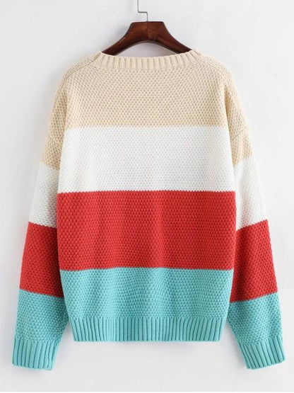 Color-blocking Drop Shoulder Textured Sweater - LuckyFash™