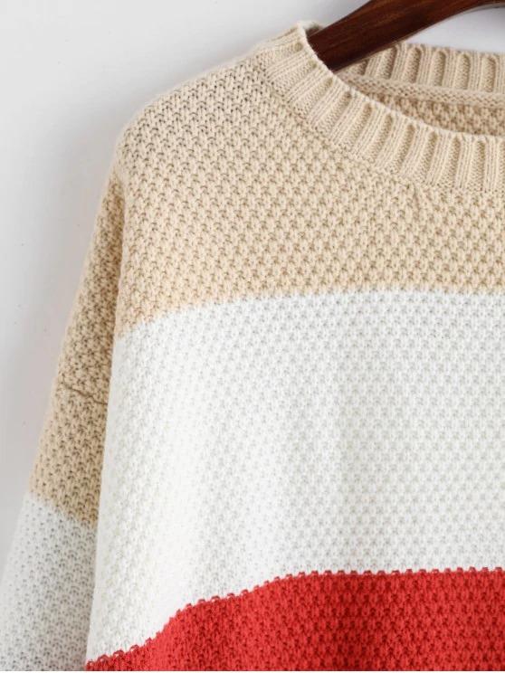 Color-blocking Drop Shoulder Textured Sweater - LuckyFash™