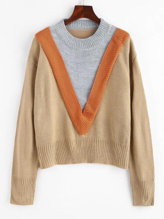 Colorblock Chevron Detail Sweater-Yellow for Women