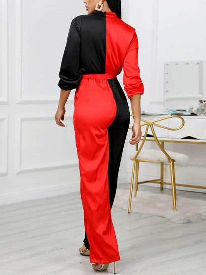 Colorblock Long Sleeve Knotted Jumpsuit - LuckyFash™