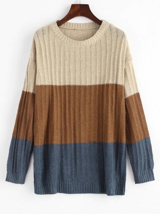 Colorblock Pointelle Knit Sweater - LuckyFash™