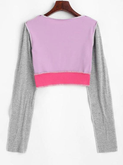 Colorblock Topstitching Crop T Shirt - LuckyFash™