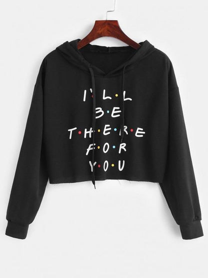 Colored Polka Dot Letter Graphic Cropped Hoodie for Women