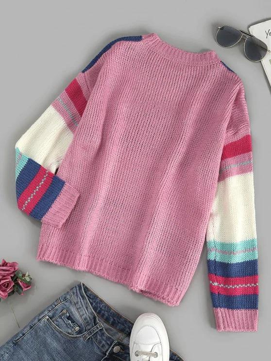 Colorful Striped Drop Shoulder Jumper Sweater - LuckyFash™