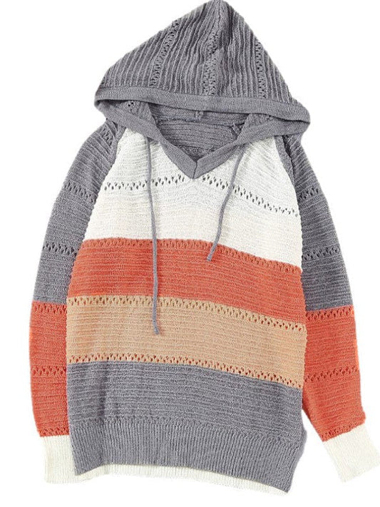 Colorful Striped Hooded Sweater for Women - Loose Fit Pullover Top