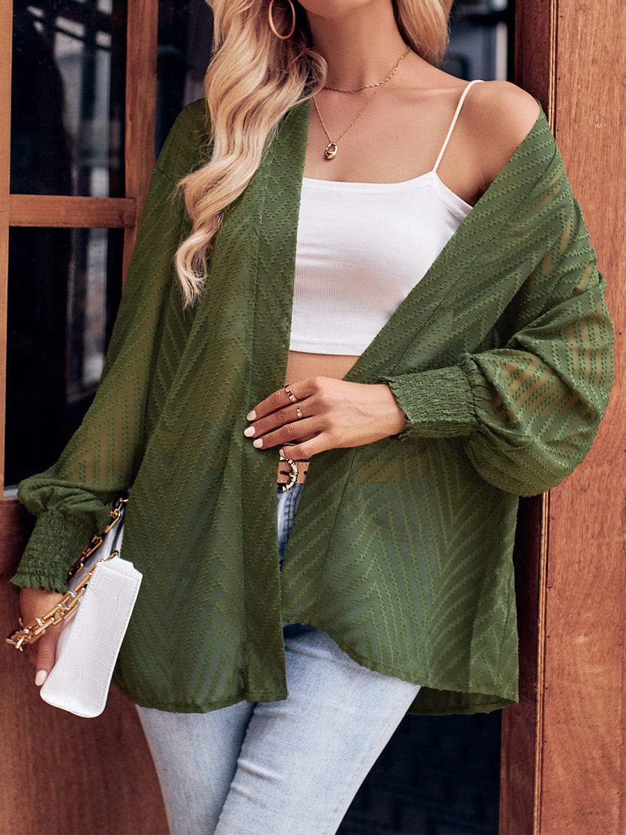 Comfortable Loose Jacquard  Fresh Fashion Casual Solid Color Cardigan - Closed - Bishop - Poet - Jewel