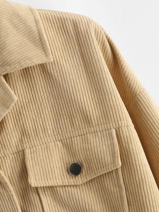 Corduroy Flap Pocket Drop Shoulder Jacket - LuckyFash™