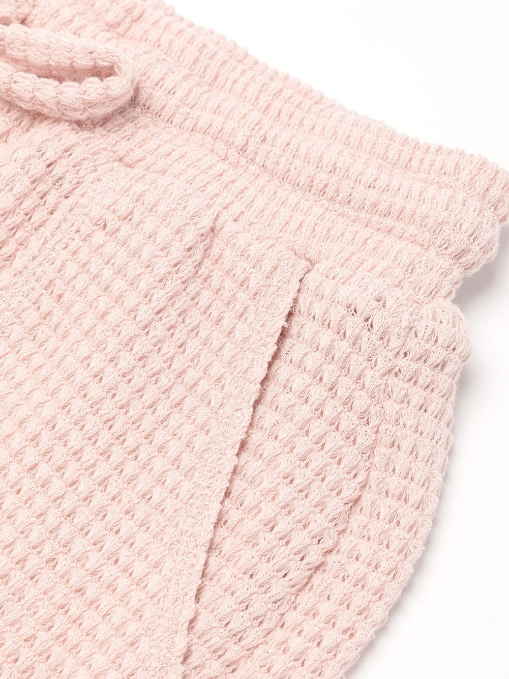 Cozy Apricot Pink Waffle Knit Lounge Set with Shorts