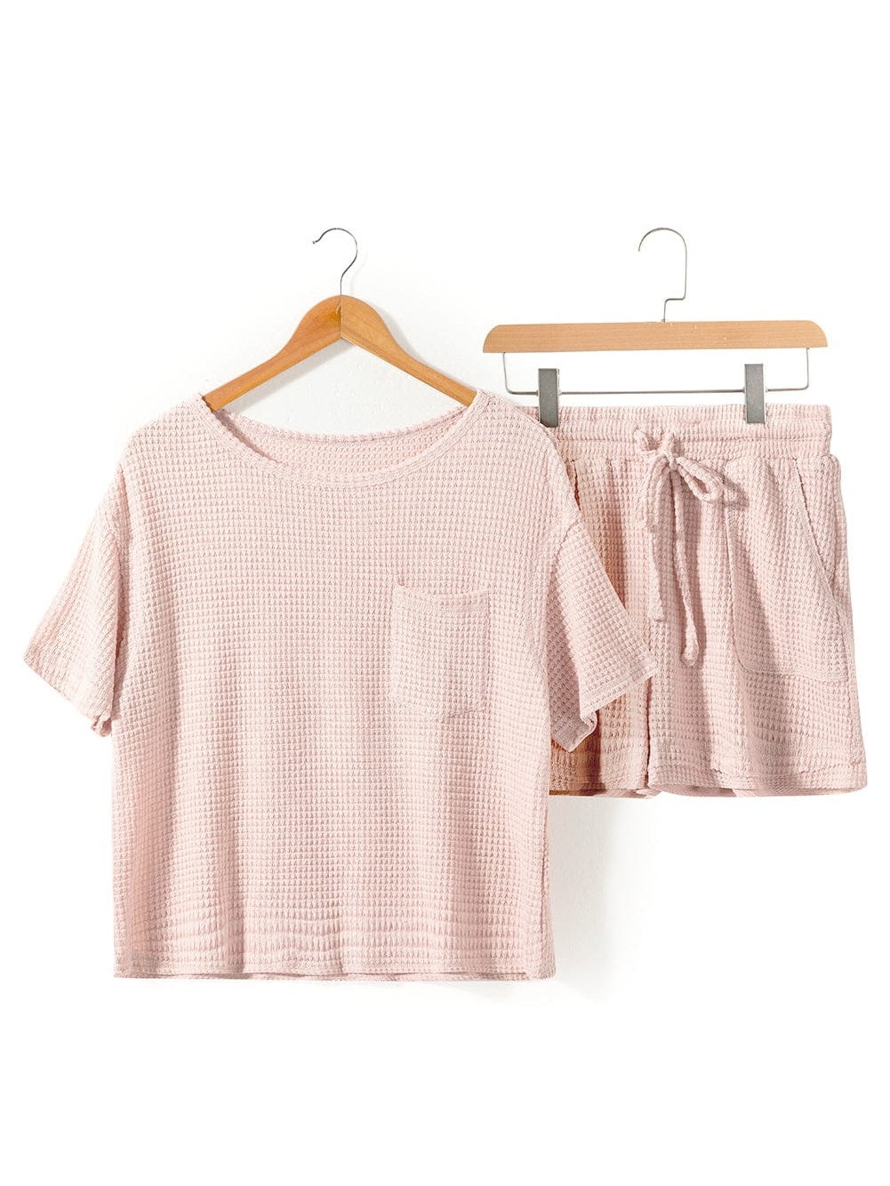 Cozy Apricot Pink Waffle Knit Lounge Set with Shorts