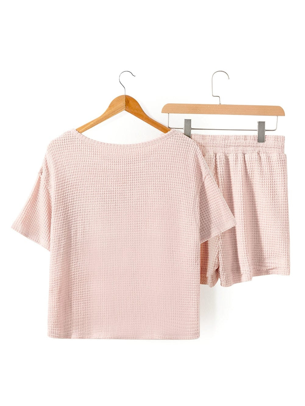 Cozy Apricot Pink Waffle Knit Lounge Set with Shorts