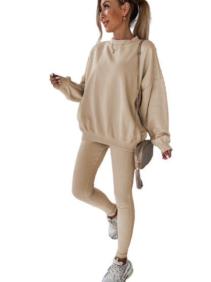 Cozy Beige Lounge Set with Sweatshirt and Leggings