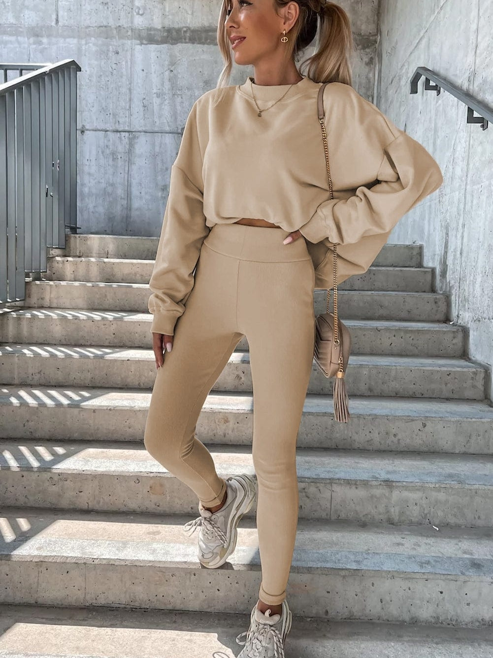 Cozy Beige Lounge Set with Sweatshirt and Leggings