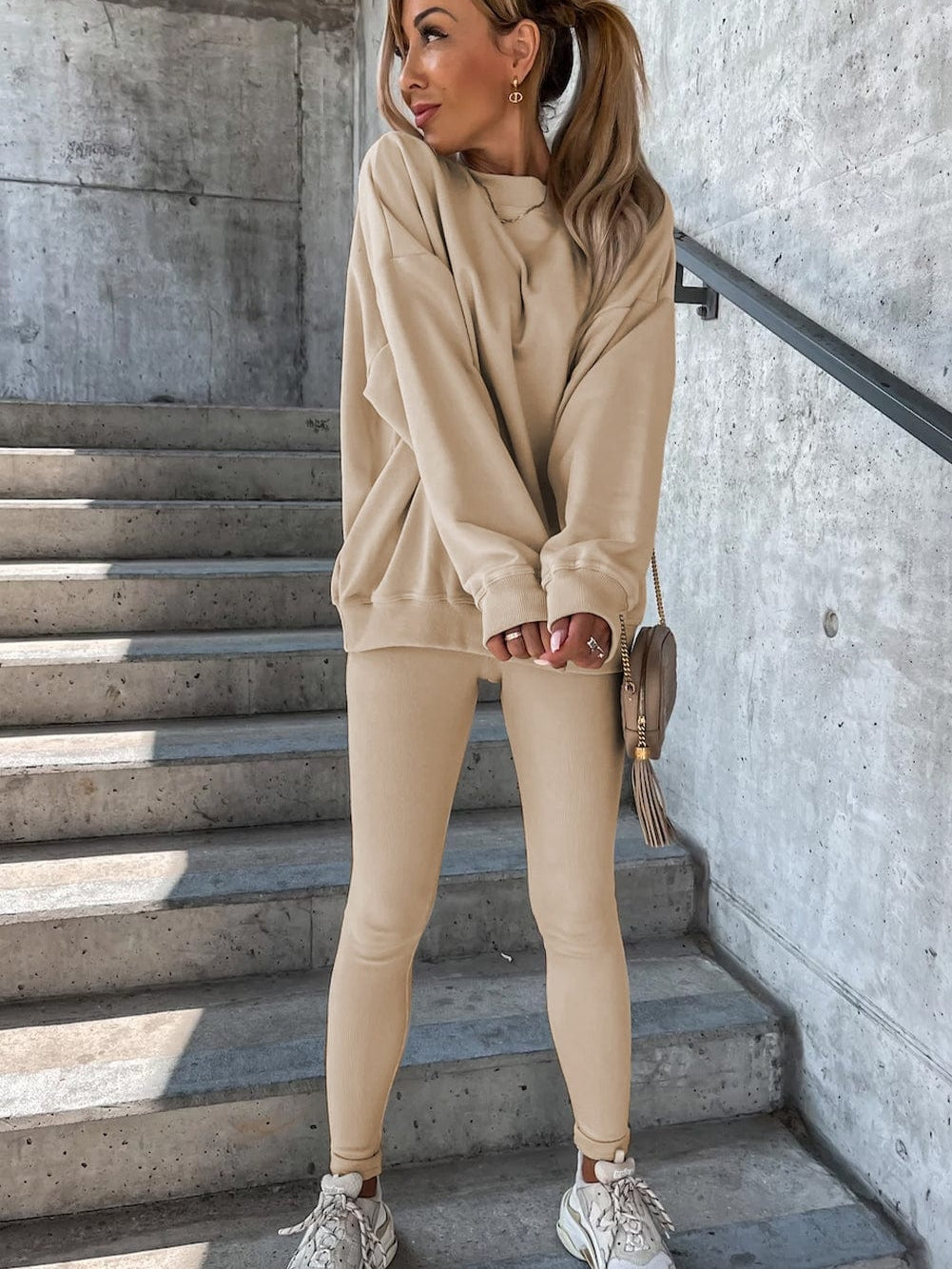 Cozy Beige Lounge Set with Sweatshirt and Leggings