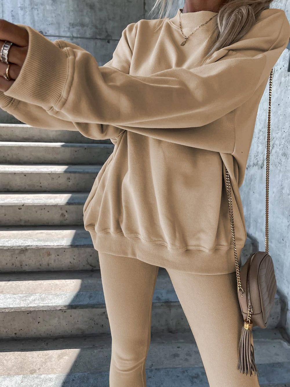 Cozy Beige Lounge Set with Sweatshirt and Leggings