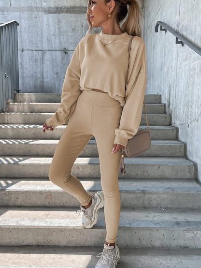 Cozy Beige Lounge Set with Sweatshirt and Leggings