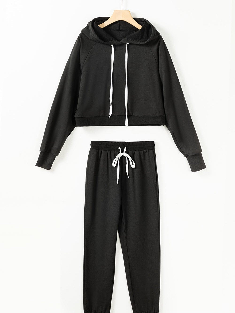 Cozy Black Hoodie and High Waist Pants Lounge Ensemble