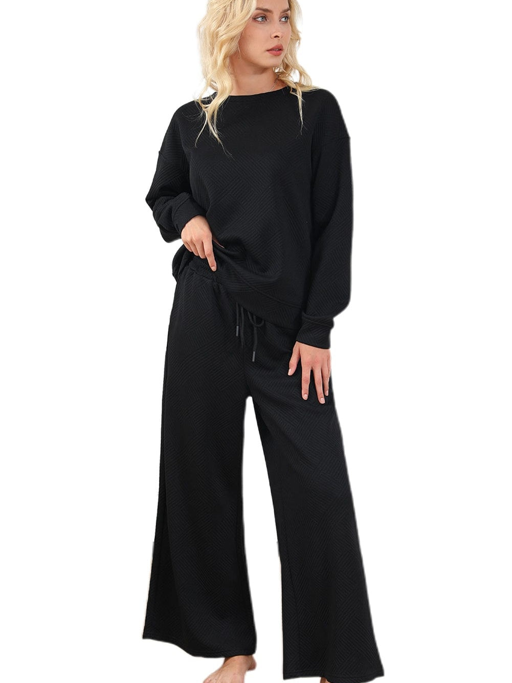 Cozy Black Ribbed 2-Piece Lounge Set