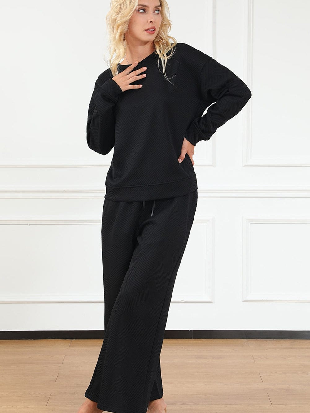 Cozy Black Ribbed 2-Piece Lounge Set