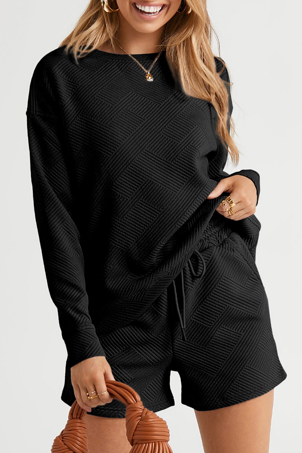 Cozy Black Ribbed Two-Piece Lounge Set