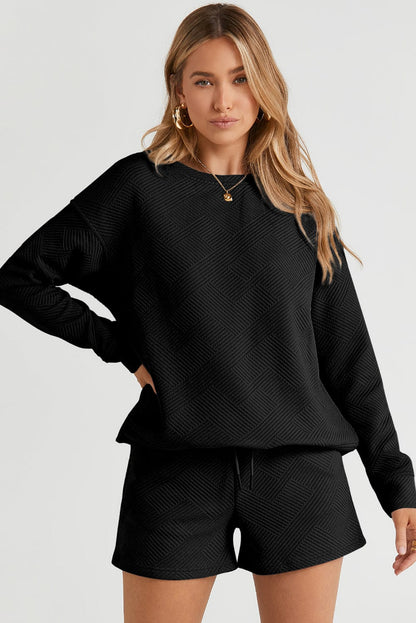 Cozy Black Ribbed Two-Piece Lounge Set