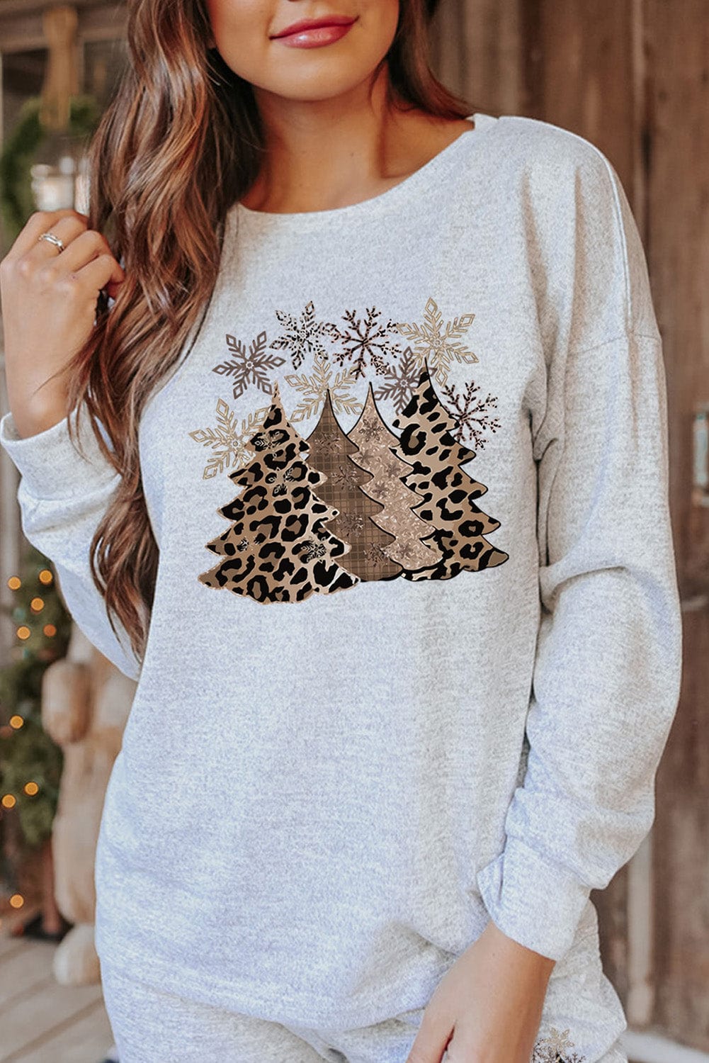 Cozy Gray Christmas Tree Print Lounge Set with 2 Pieces