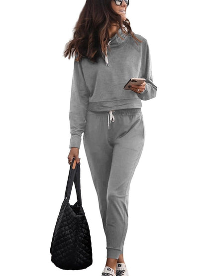 Cozy Gray Hoodie and High Waist Pants Lounge Ensemble