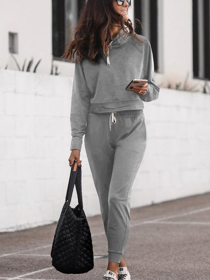 Cozy Gray Hoodie and High Waist Pants Lounge Ensemble