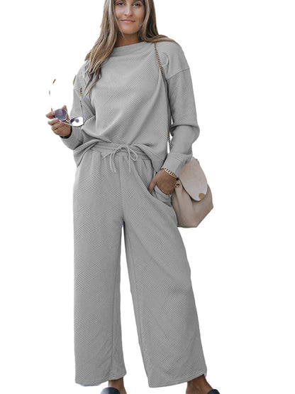 Cozy Gray Ribbed 2-Piece Lounge Set with Drawstrings