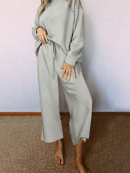 Cozy Gray Ribbed 2-Piece Lounge Set with Drawstrings