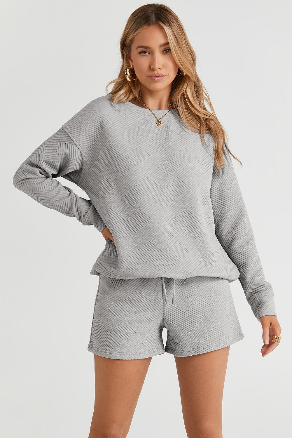 Cozy Grey Ribbed Two-Piece Lounge Set