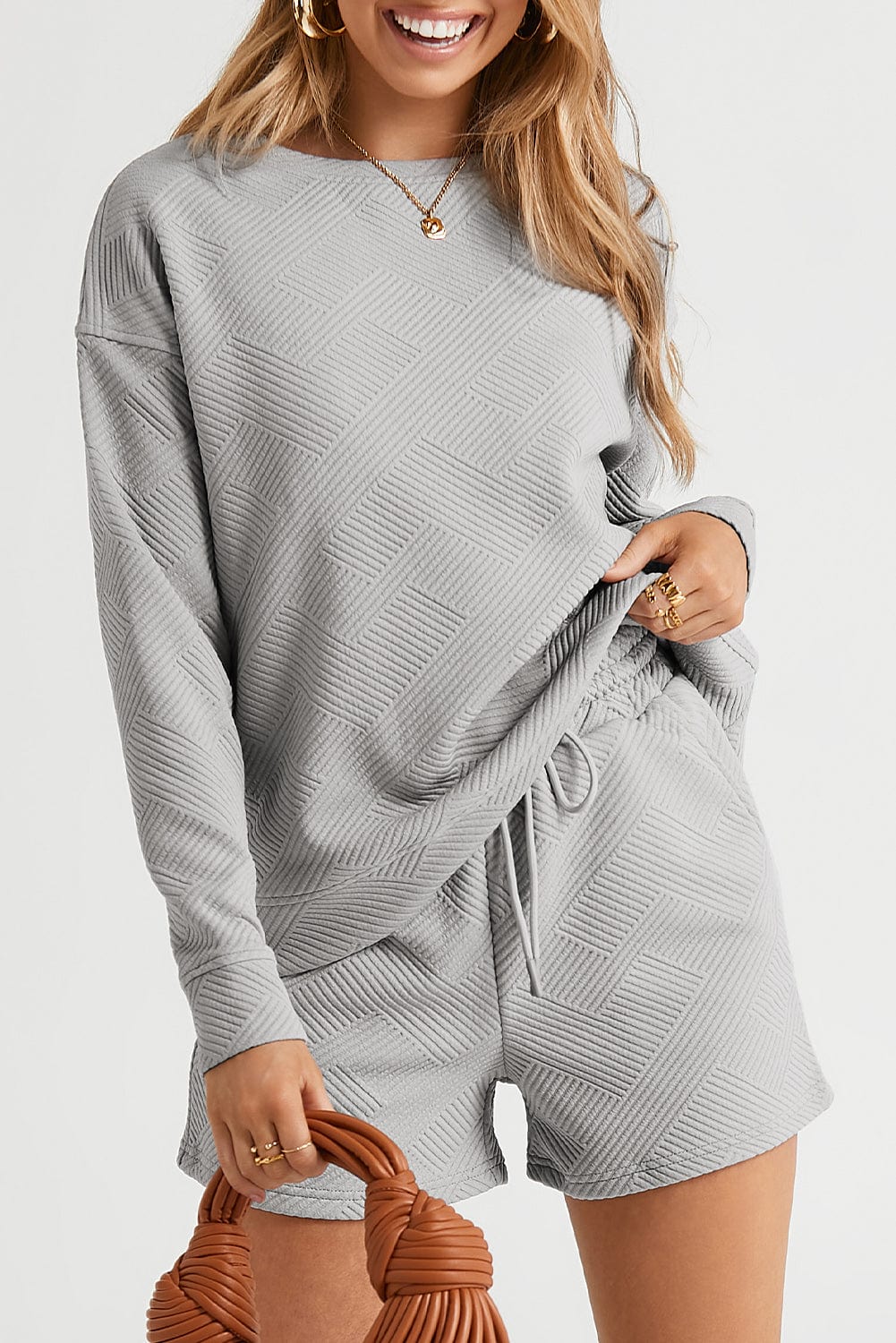 Cozy Grey Ribbed Two-Piece Lounge Set