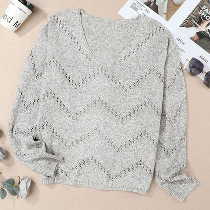 Cozy V-Neck Sweater with Loose Fit and Long Sleeves for Women