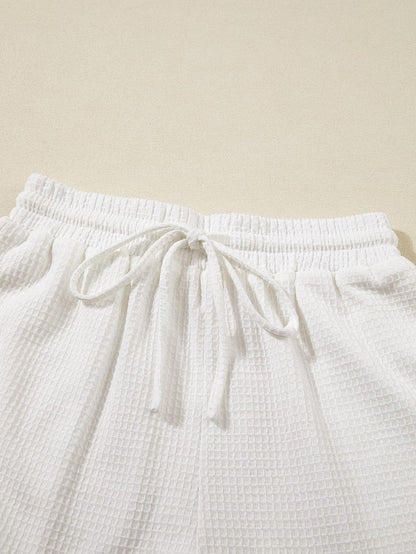 Cozy Waffle Knit White Shorts Set with Tee