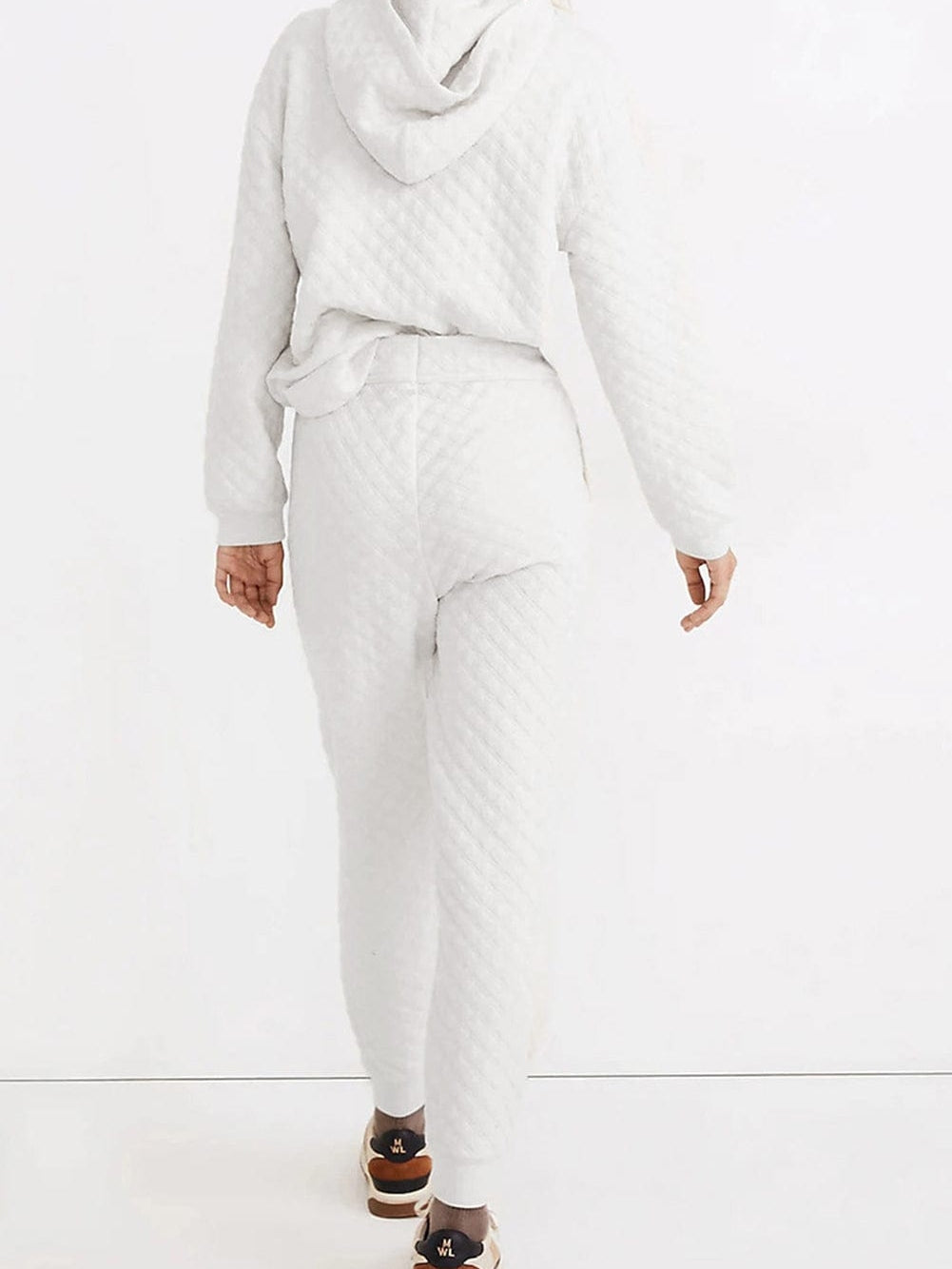 Cozy White Quilted Lounge Set with Hoodie and Joggers