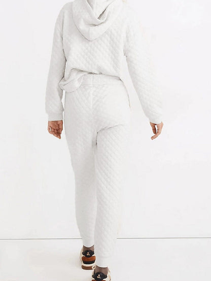 Cozy White Quilted Lounge Set with Hoodie and Joggers