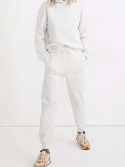 Cozy White Quilted Lounge Set with Hoodie and Joggers