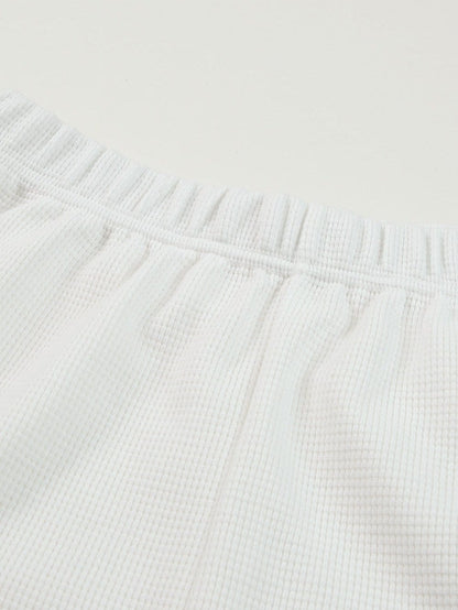 Cozy White Ribbed Zip-Up Sweater and High Waist Shorts Ensemble