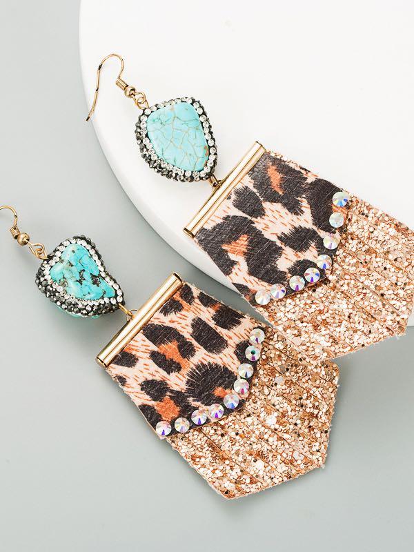 Creative Leopard Sequined Splicing Rhinestone Earrings for Women